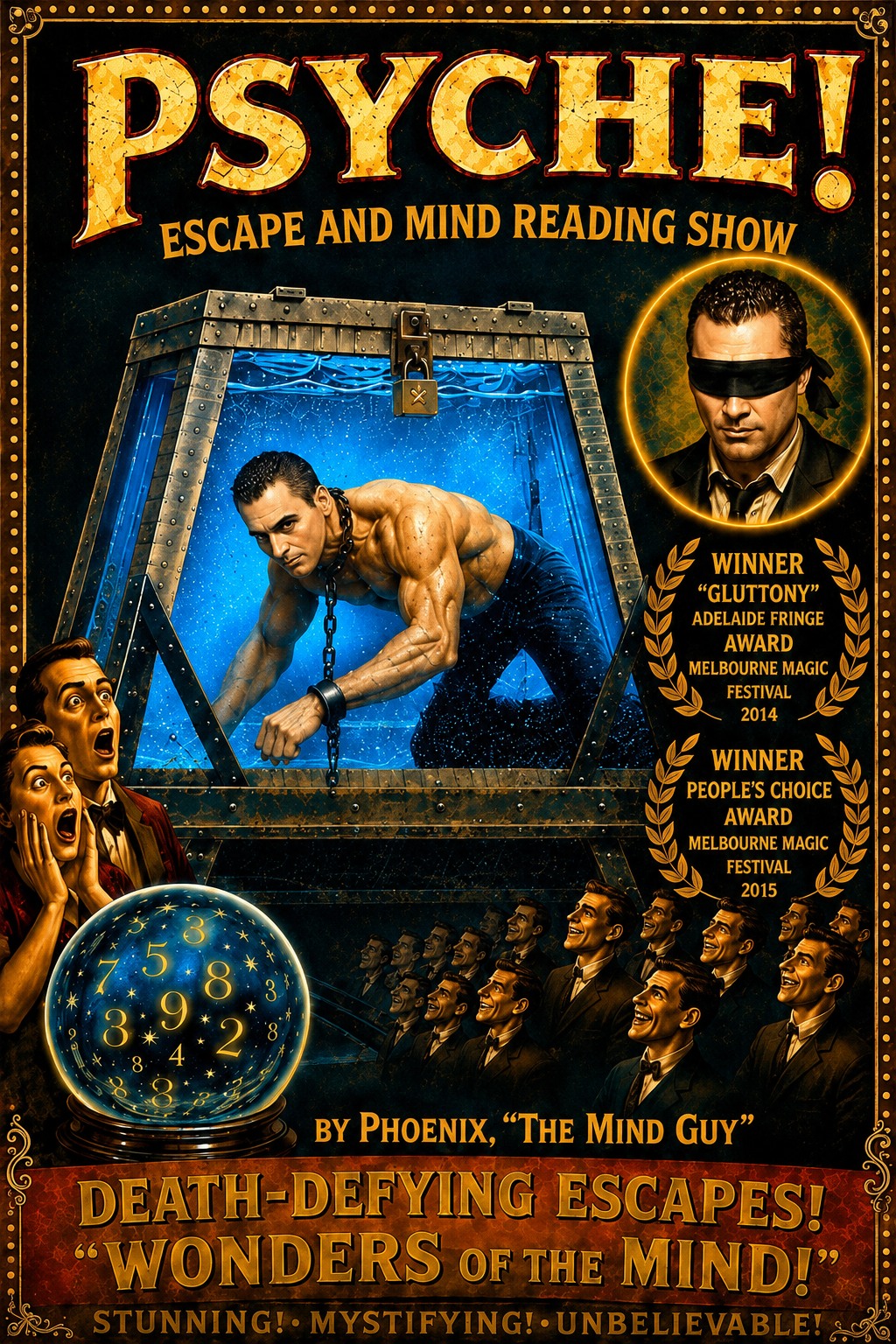 Poster for PSYCHE!, the award-winning escape and mind reading show